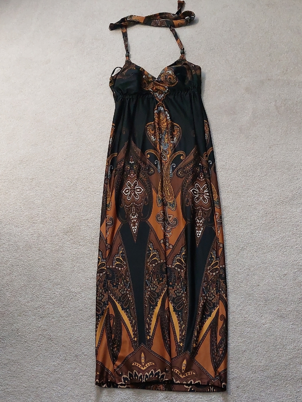 Snap Black and Brown Paisley Halter Maxi Dress